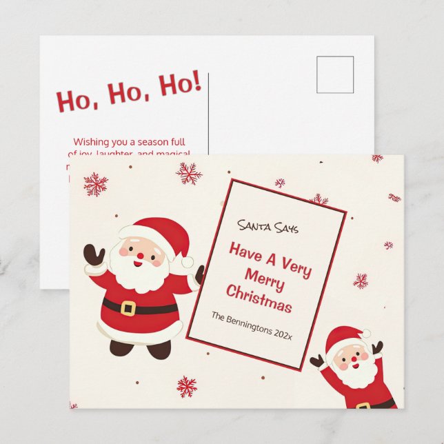 Söt Retro Jul Tomte Vykort (Fram/baksida)