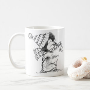 Söt Retro Julpingvin med Hatt och Halsduk Kaffemugg