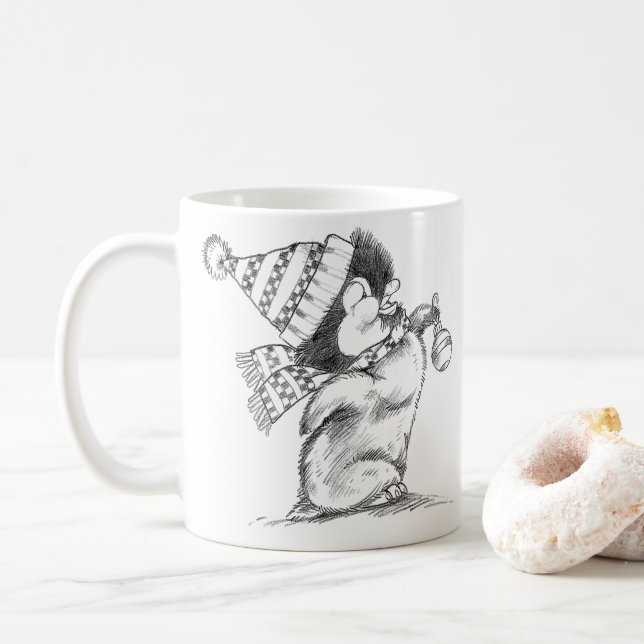 Söt Retro Julpingvin med Hatt och Halsduk Kaffemugg (Med munk)