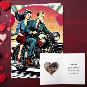 Söt retro-kärlek på motorcykel Alla hjärtans dag Kort