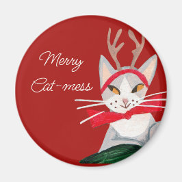 Söt retro katt - röda julklappar överallt  magnet