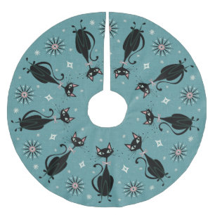 Söt Retro Kattunge om Cadet Blue Julgransmatta Borstad Polyester