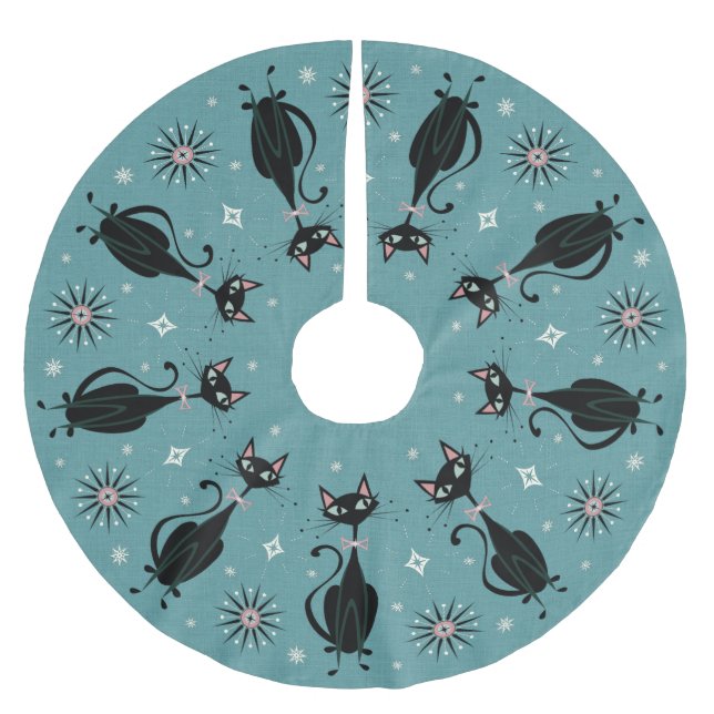 Söt Retro Kattunge om Cadet Blue Julgransmatta Borstad Polyester (Framsidan)