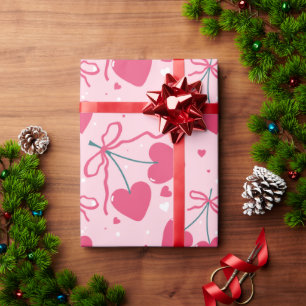 Söt Retro Körsbärs Hjärtan Valentine Sömlöst Mönst Presentpapper