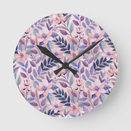 Söt Retro Lilac Blommigt Illustration Rund Klocka