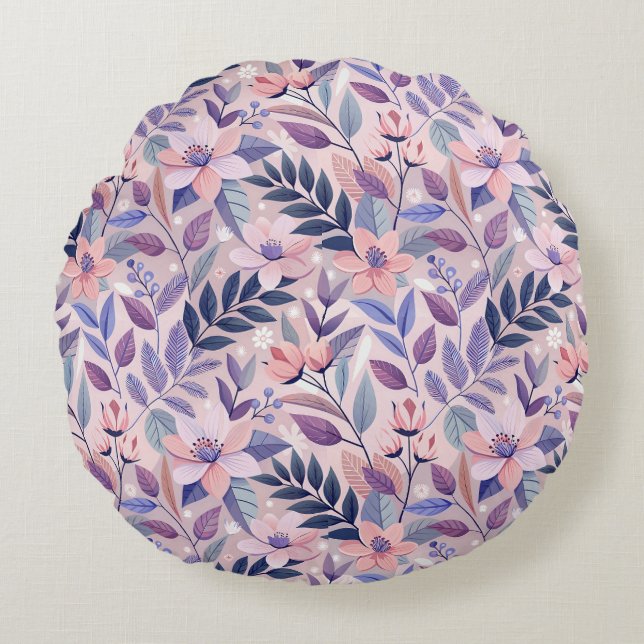 Söt Retro Lilac Blommigt Illustration Rund Kudde (Framsidan)