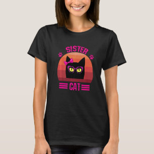 Söt Retro Lillasyster Katt Med Rosa Glasögon Vin T Shirt