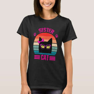 Söt Retro Lillasyster Katt Med Rosa Leopard Glasög T Shirt