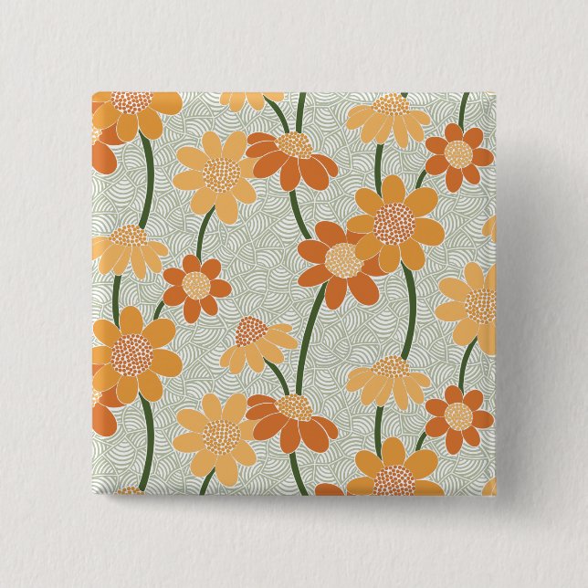 Söt retro muted 1970's Flowers Knapp (Framsida)