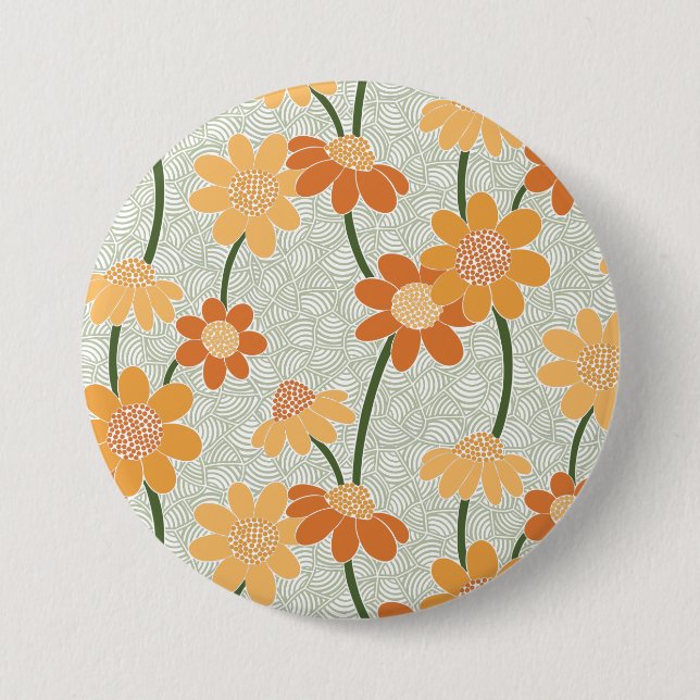Söt retro muted 1970's Flowers Knapp (Framsida)