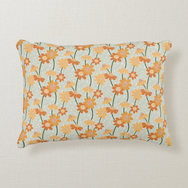 Söt retro muted 1970's Flowers Prydnadskudde (Framsidan)