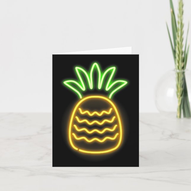 Söt Retro Neon Pineapple För Hawaiianska Stränder  Kort (Framsida)