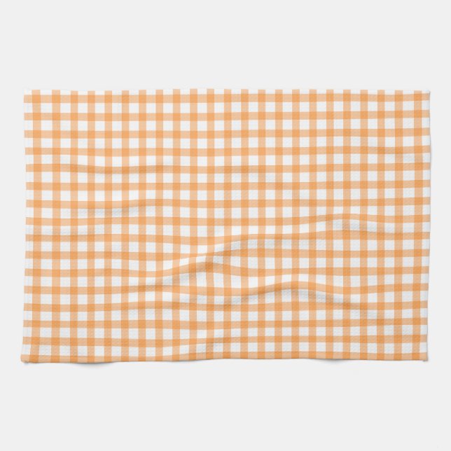 Söt retro orange gingham-rutig mönster kökshandduk (Horisontell)
