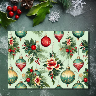 Söt Retro Ornaments och Blommors jul Helgkort