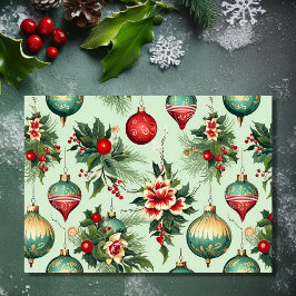 Söt Retro Ornaments och Blommors jul Helgkort