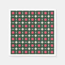 Söt Retro Pop Blommönster Jul Grön Rosa
