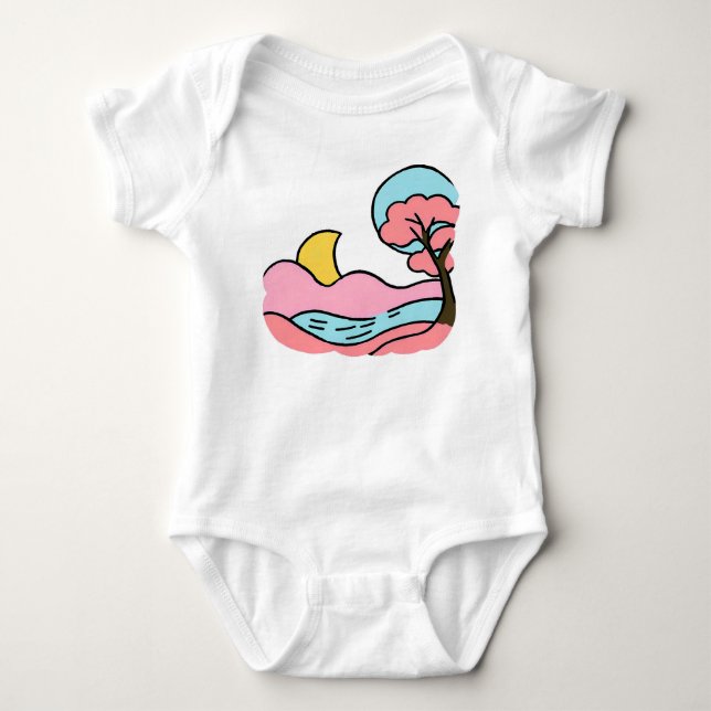 Söt retro popkonst drömlandskap med måne t shirt (Framsida)