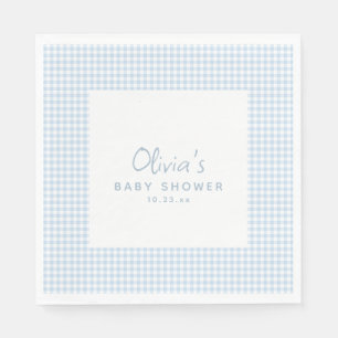 Söt Retro Priddy Ljusblå Gingham Bebis Baby Shower Pappersservett