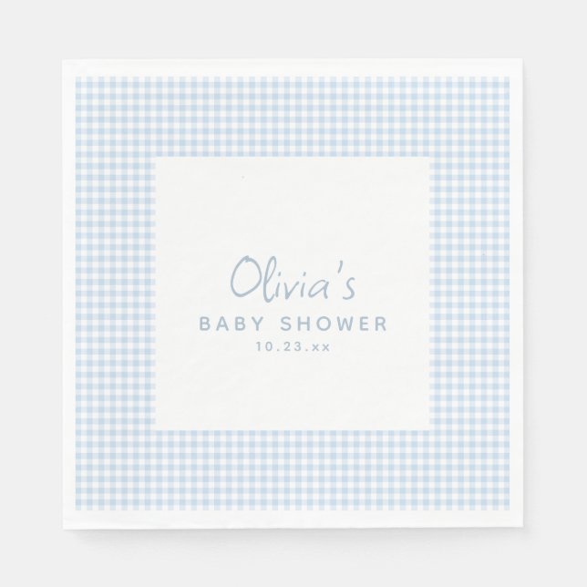 Söt Retro Priddy Ljusblå Gingham Bebis Baby Shower Pappersservett (Framsidan)