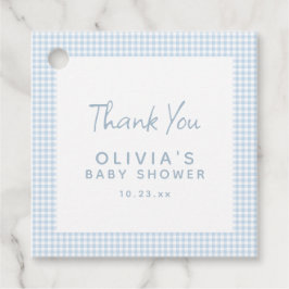 Söt Retro Priddy Ljusblå Gingham Bebis Shower Gåvor Etiketter