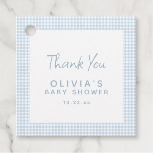 Söt Retro Priddy Ljusblå Gingham Bebis Shower Gåvor Etiketter