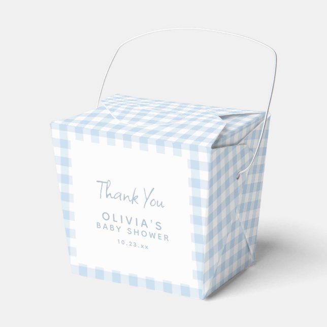 Söt Retro Priddy Ljusblå Gingham Bebis Shower Presentaskar (Framsidan Sidan)