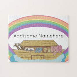 söt retro Rainbow Noahs Ark på White Pussel