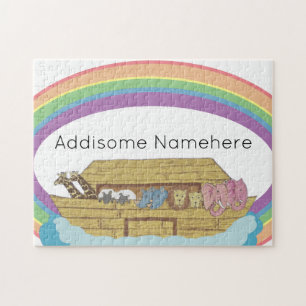 söt retro Rainbow Noahs Ark på White Pussel