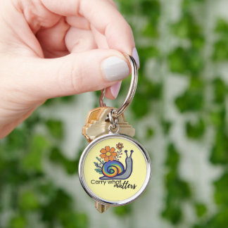 Söt Retro Regnbågs Snigel Blommig Nyckelring, Nyck Rund Silverfärgad Nyckelring
