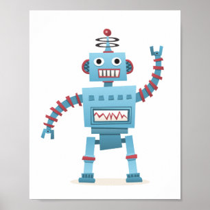 Söt retro robot android barn tecknad väggkonst