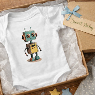 Söt Retro Robot Baby T-Shirt