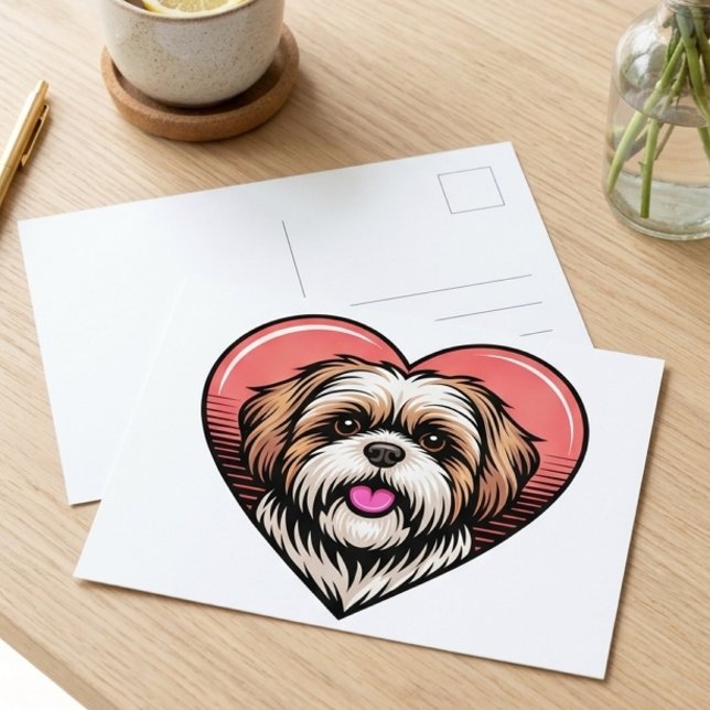 Söt Retro Shih Tzu Hund Hjärtat Vykort (shih tzu heart postcard)