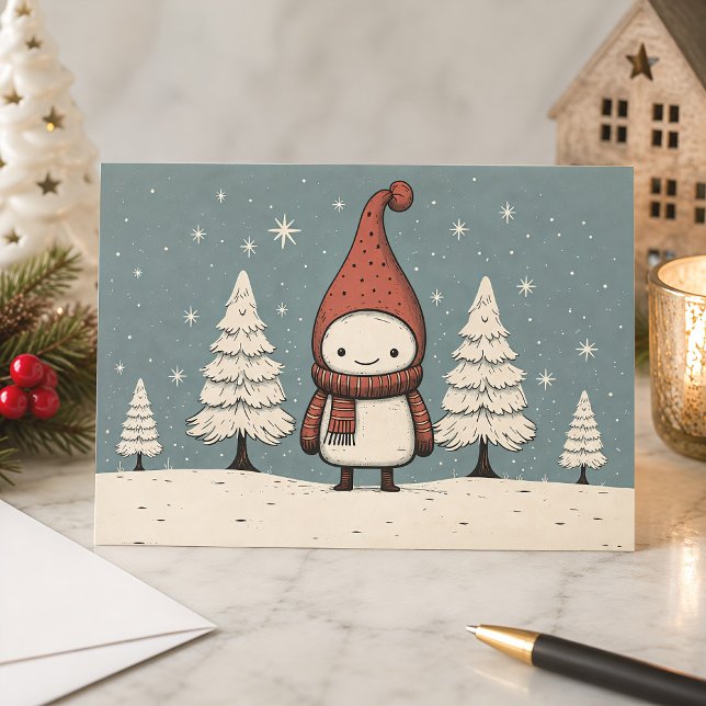 Söt Retro Snömannen Vinter Jul Julkort (Skapare uppladdad)