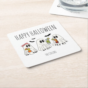 Söt Retro Spöke och Cocktailar Gott Halloween Underlägg Papper Kvadrat