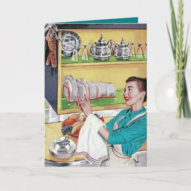 Söt retro städning dam lägga till känsla anteckningskort (Framsida)