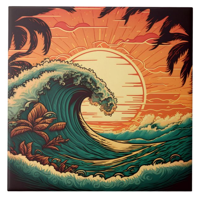 Söt retro strandstuga  kakelplatta (Framsidan)