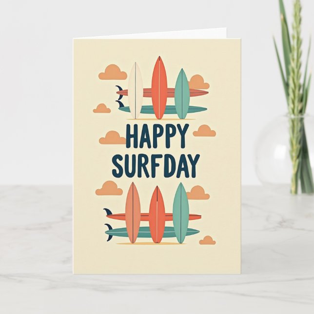 Söt Retro Surf Födelsedags Kort (Framsida)