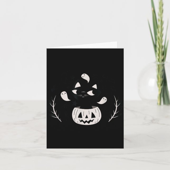 Söt Retro Svart Katt Höst Halloween Kort (Framsida)