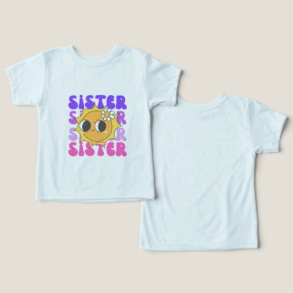 Söt Retro-Syster Leende Ansikte Barn Ljusblå  T Shirt