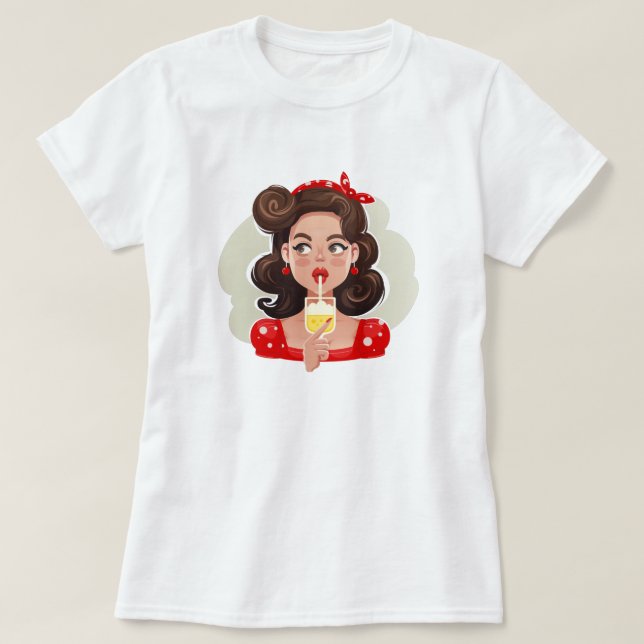 Söt Retro Tjej Cocktail T-Shirt (Design framsida)