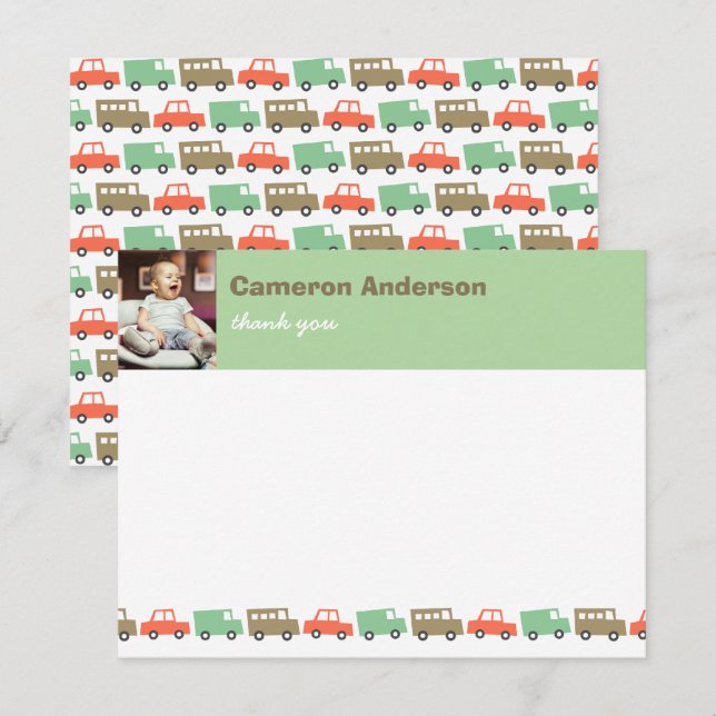 Söt Retro Transport Pojkleksak Födelsedagsfoto Tack Kort (Fram/baksida)