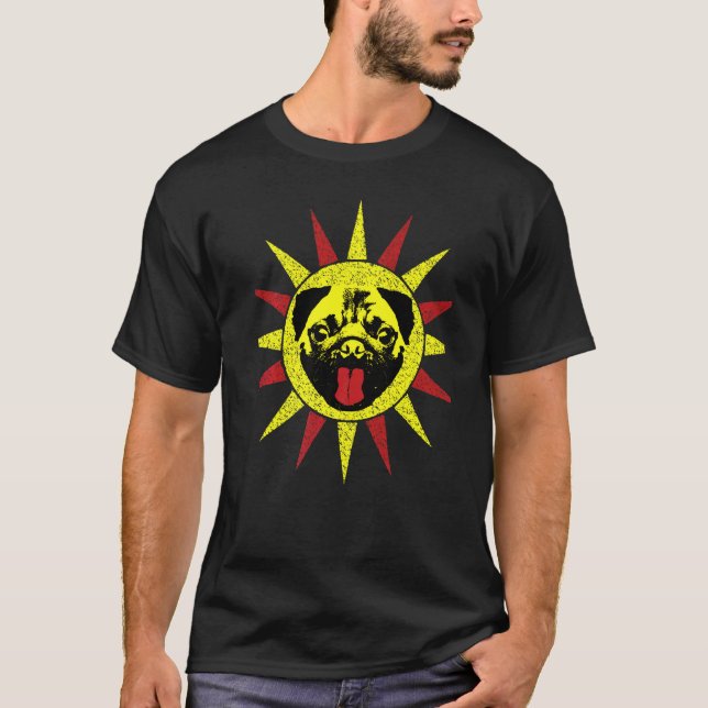 Söt Retro Valp Hund Leende Sol Pug T Shirt (Framsida)