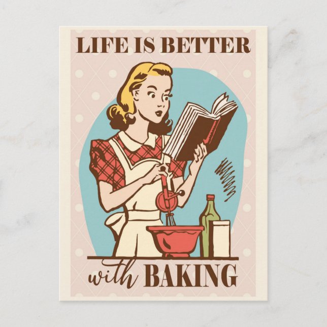 Söt retro vintage bagande kvinna vykort (Framsida)