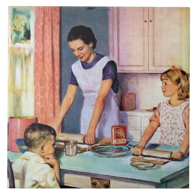 Söt retro vintage bagerska kakelplatta (Framsidan)