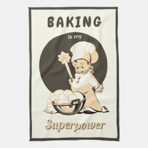 Söt Retro Vintage Beige Brun Pojk Bagare Kökshandduk