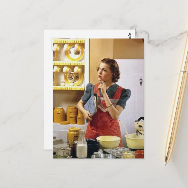 Söt retro vintage dam vykort (Fram/Back In Situ)