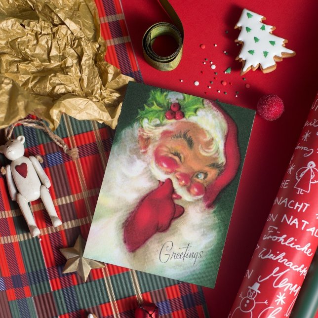 Söt retro vintage-jultomten helgkort (Skapare uppladdad)