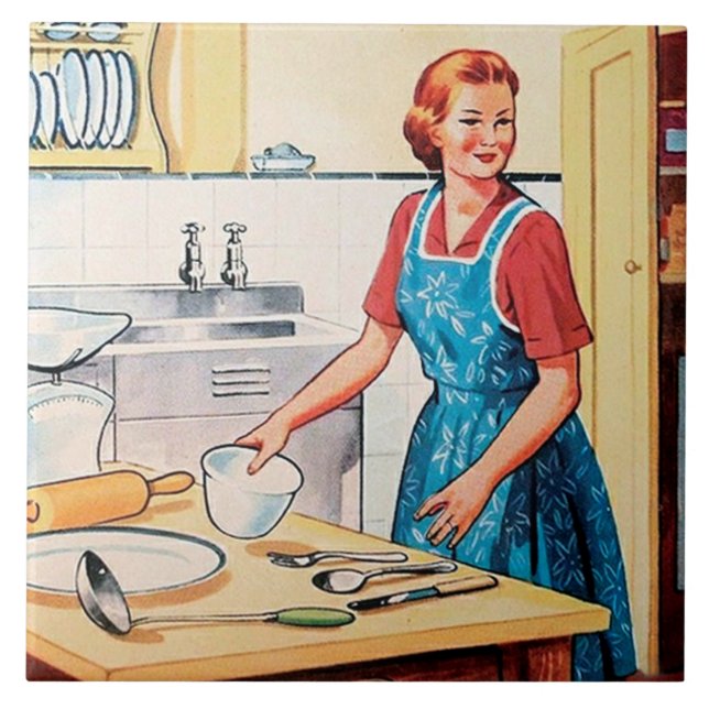 söt retro vintage matlagning kök dam kakelplatta (Framsidan)