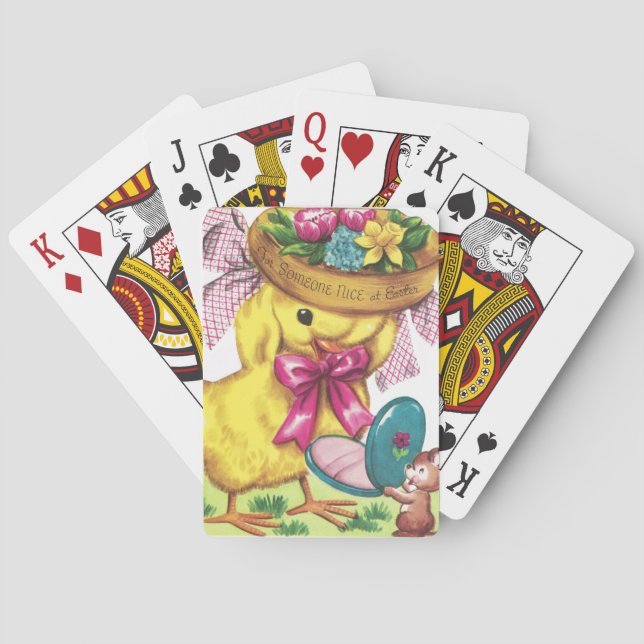 Söt retro vintage påskkyckling casinokort (Baksidan)