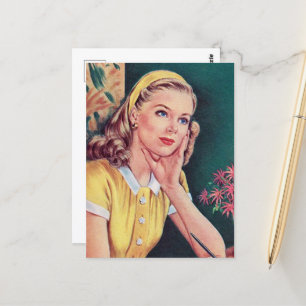 Söt retro vintage skriva brev dam vykort